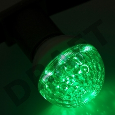 Лампа шар e27 10 LED  Ø50мм  зеленая 24В (постоянное напряжение)