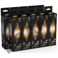 Лампа филам. Gauss Filament 5Вт цок.:E14 свеча 220B 2700K св.свеч.бел.теп. (упак.:10шт) (104801105)