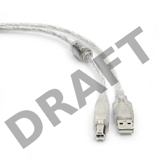 Кабель USB 2.0 Pro Cablexpert CCF-USB2-AMBM-TR-6, AM/BM, 1,8м, экран, феррит.кольца, прозрачный, пакет