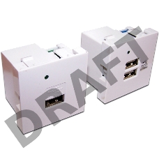 Модуль USB-зарядки, 2 порта, без шторки, 2.1A/5V, 45x45, белый