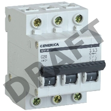Выключатель автоматический модульный 3п С ВА47-29 20А 4.5кА GENERICA ИЭК MVA25-3-020-C
