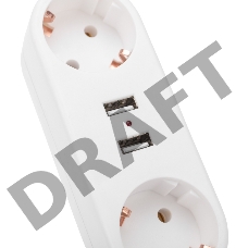 Двойник электрический линейный 16 А с заземлением + 2 USB-порта, 2,4 А, белый REXANT