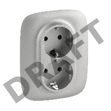 Силовая розетка двойная Valena ALLURE 2х2К+З 16А 250В с лицевой панелью. С защитными шторками. Безвинтовые зажимы. Алюминий Valena ALLURE. 