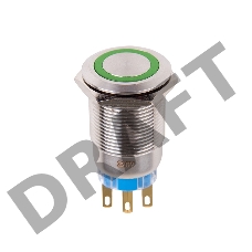 Кнопка  антивандальная Ø19 12В Б/Фикс (5с) (ON)-OFF/(OFF)-ON зеленая  REXANT