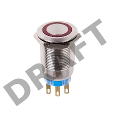 Кнопка  антивандальная Ø19 12В Фикс (5с) ON-OFF/OFF-ON подсв/красная  REXANT