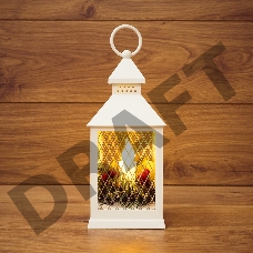 Декоративный фонарь со свечкой, белый корпус, размер 10.5х10.5х24  см, цвет ТЕПЛЫЙ БЕЛЫЙ