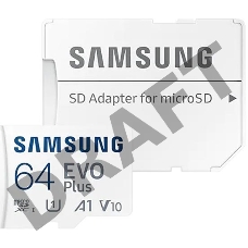 Флеш карта microSDXC 64GB Samsung EVO Plus Memory Card Samsung UHS-I U1 Class 10, Adapter, 130 MB/s, 10000 циклов, - 25°C to 85°C, RTL  Samsung MB-MC64KA