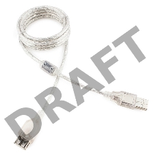 Кабель удлинитель USB2.0 Pro Cablexpert CCF-USB2-AMAF-TR-6, AM/AF, 1,8м, экран, 2феррит.кольца, прозрачный, пакет