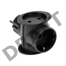 Тройник электрический универсальный 16 А одно гнездо с заземлением черный REXANT