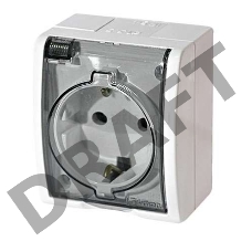 Розетка 1-м ОП Simon15 с защ. крышкой с заземл. IP54 бел. Simon 1594445-030