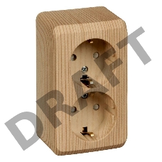 Розетка 2-м ОП Этюд Дача 16А защ. шторки с заземл. сосна SchE PA16-008D