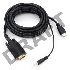 Кабель Cablexpert HDMI-VGA 19M/15M + 3.5Jack, 5м, черный, позол.разъемы, пакет (A-HDMI-VGA-03-5M)