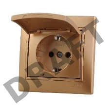 Розетка 1-м СП Мира с защ. крышкой керам. с заземл. метал. зол. Lezard 701-1313-123