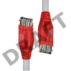 Патч-корд прямой 1.0m UTP кат.5e, серый, красные коннекторы, 24 AWG, литой, ethernet high speed 1 Гбит/с, RJ45, T568B