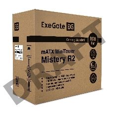 Корпус Minitower Exegate EX294384RUS Mistery R2 (mATX, без БП, 2*USB+1*USB3.0, аудио, черный, 1 вент. 12см с RGB подсветкой и полоса на передней панели, боковая панель - закаленное стекло)