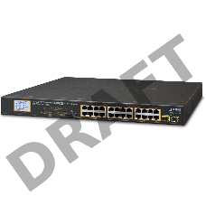 GSW-2620VHP неуправляемый коммутатор с LCD PoE мниторингом 24-Port 10/100/1000T 802.3at PoE + 2-Port 1000SX SFP Gigabit Switch with LCD PoE Monitor (300W PoE Budget, Standard/VLAN/Extend mode)