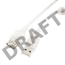 Кабель удлинитель USB2.0 Pro Cablexpert CCF-USB2-AMAF-TR-15, AM/AF, 4,5м, экран, 2феррит.кольца, прозрачный, пакет