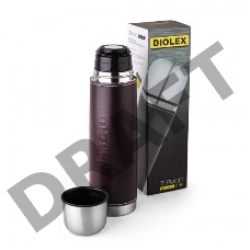 Термос Diolex DXL-750-1 с узким горлом 750 мл, кнопка, из нержавеющей стали с кожаной вставкой
