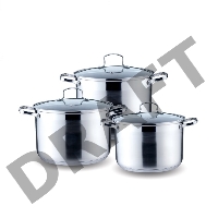 Набор посуды KELLI KL-4217 6 пред.(Кастрюля с жаропрочной стекл. крышкой 5л. Кастрюля с жаропрочной стекл. крышкой 6.6л. Кастрюля с жаропрочной стекл. крышкой 8л. Высококачественная нерж. сталь 18/10. 5-ти слойное капсульное дно.)    