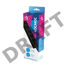 Удлинитель с сетевым фильтром 5х5м с заземл. 10А IP20 2.2кВт 3х0.75 индикатор сети черн. Космос FKsm5m-5g(B)