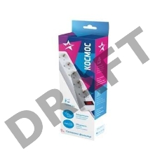 Удлинитель с сетевым фильтром 5х3м с заземл. 10А IP20 2.2кВт 3х0.75 индикатор сети бел. Космос FKsm3m-5g(W)