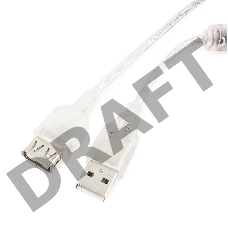 Кабель удлинитель USB2.0 Pro Cablexpert CCF-USB2-AMAF-TR-0.75M, AM/AF, 0,75м, экран, 2феррит.кольца, прозрачный, пакет