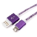 Кабель Gembird USB 2.0 Cablexpert CCB-ApUSBp1m, AM/Lightning 8P, 1м, армированная оплетка, разъемы фиолетовый металлик, блистер