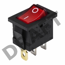 Выключатель клавишный 24V 15А (3с) ON-OFF красный с подсветкой  Mini  REXANT