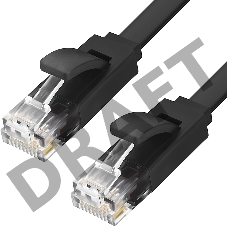 Патч-корд Greenconnect плоский прямой PROF  20.0m UTP медь, кат.6, черный, позолоченные контакты, 30 AWG, Premium ethernet high speed 10 Гбит/с, RJ45, T568B (GCR-LNC616-20.0m)