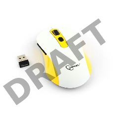 Мышь беспров. Gembird MUSW-221-Y, белый/жёлтый, 5кн.+колесо-кнопка, 800/1200/1600DPI, 2.4ГГц