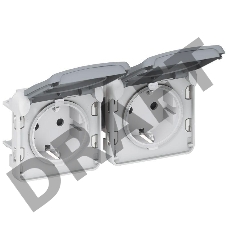 Механизм розетки 2-м СП Plexo горизонт. с защ. крышкой с заземл. IP55 сер. Leg 069576