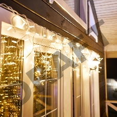 Гирлянда Айсикл (Бахрома) светодиодная 5х0,7 м, с эффектом мерцания, 152 LED, белый провод каучук, теплое белое свечение NEON-NIGHT