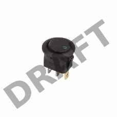 Выключатель клавишный круглый 12V 16А (3с) ON-OFF черный  с зеленой подсветкой  REXANT