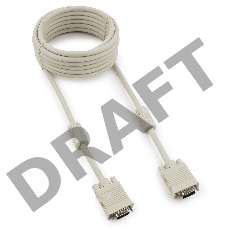 Кабель Gembird/Cablexpert CC-PPVGA-5M, Кабель VGA Premium ,  15M/15M,5.0м,  серый, тройной экран, феррит.кольца     
