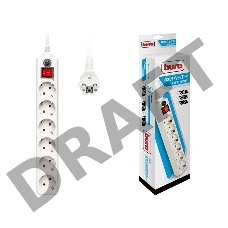 Удлинитель с сетевым фильтром 6х5м с заземл. 10А IP20 600SH-5-W CCA 3х0.75 бел. BURO 992275