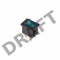 Выключатель клавишный 250V 6А (4с) ON-OFF зеленый  с подсветкой  Mini  REXANT