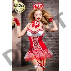 Костюм медсестры Candy Girl Gesabelle (платье, перчатки, стринги, чулки, чокер, головной убор, банты