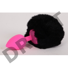 Розовая анальная пробка с черным хвостом Задорный Кролик
