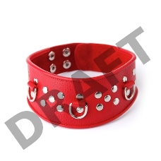 Кожаный красный ошейник с велюровой подкладкой 