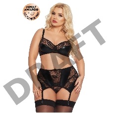 Комплект открытый SoftLine Collection Joana (бюстгальтер,пояс с пажами,стринги), черный, XL