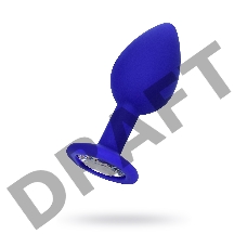 Анальная втулка Штучки-Дрючки, силикон, синяя, с прозрачным кристаллом, 2,7 см