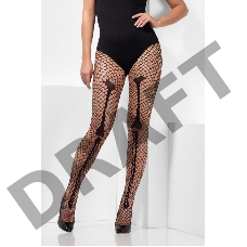 Колготки черные сетчатые с изображением скелета (Fever)