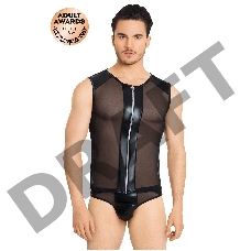 Костюм-сетка на замочке мужской SoftLine Collection (майка, трусы), черный, XL