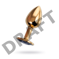 Анальная втулка Штучки-Дрючки, металл, золотая, с чёрным кристаллом, 7 см, Ø 2,8 см, 50 г