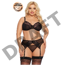 Комплект SoftLine Collection Marella (бюстгальтер, стринги и пояс для чулок), черный, XXL