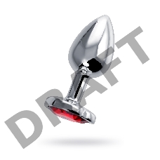 Анальная втулка Штучки-Дрючки, металл, серебряная, с красным кристаллом, 7 см, Ø 2,7 см, 50 г