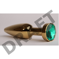 Золотистая анальная пробка с зеленым кристаллом - 11,2 см.