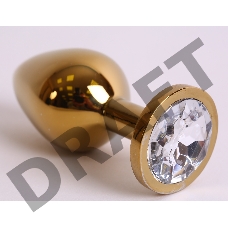 Большая золотистая анальная пробка с прозрачным кристаллом - 9,5 см.