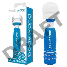 Голубо-белый жезловый мини-вибратор с кристаллами Mini Massager Neon Edition