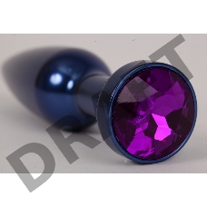 Большая синяя анальная пробка с фиолетовым стразом - 11,2 см.